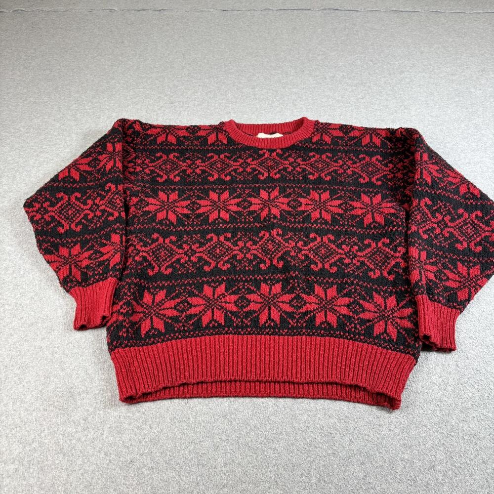 Vintage Cabin Fever Sweater Men XL Red Black Fair Isle Nordic Ski Lodge Made USA